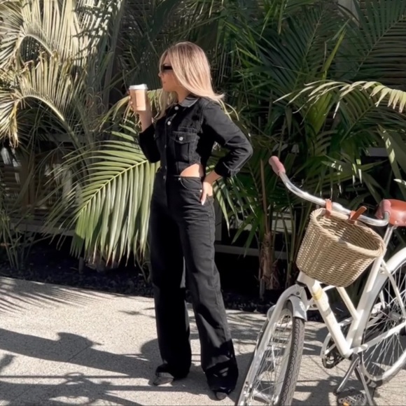 Zara Pants & Jumpsuits Zara Black Denim Jumpsuit Poshmark